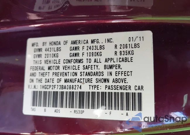 1HGCP2F73BA088274: 43355686