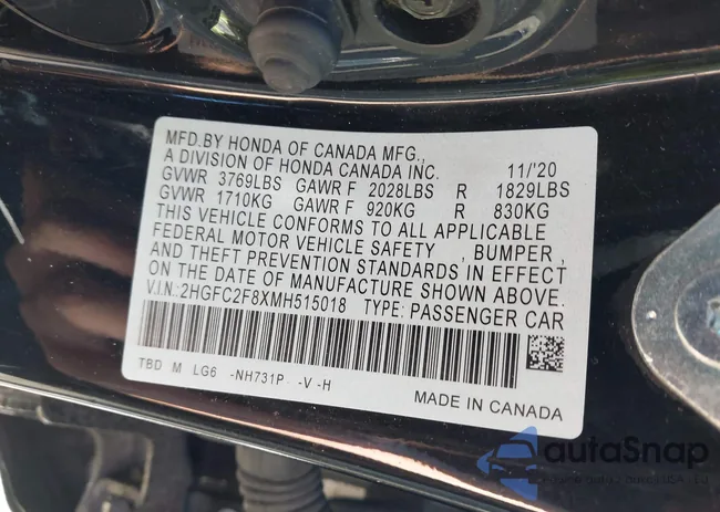 2HGFC2F8XMH515018: 43356082