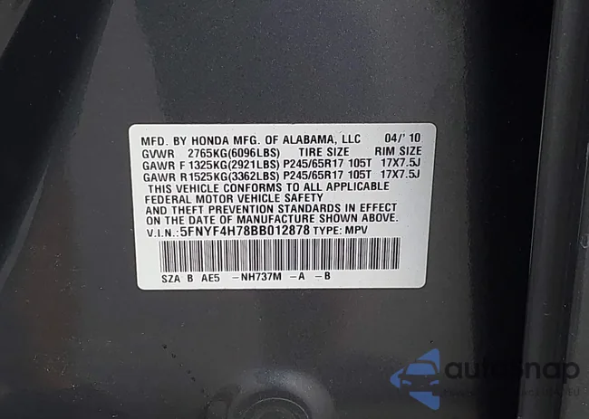 5FNYF4H78BB012878: 43355393