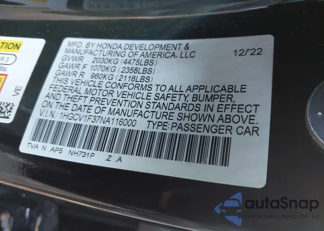 1HGCV1F37NA116000: 43355507