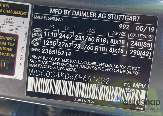 WDC0G4KB6KF661432: 43355635