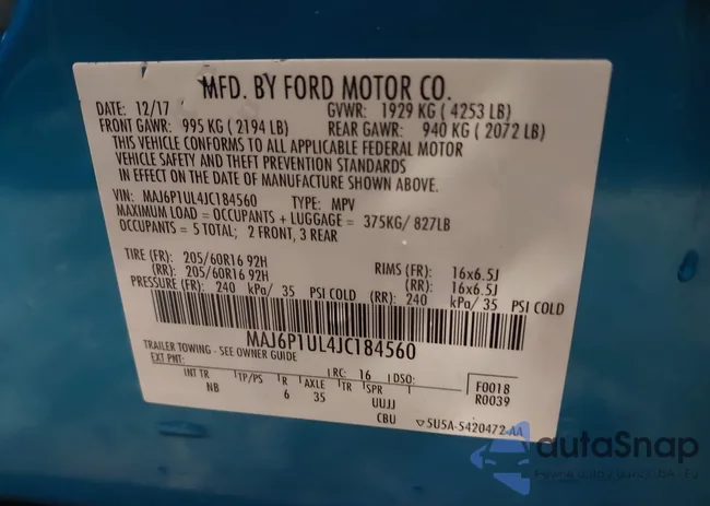 MAJ6P1UL4JC184560: 43355646