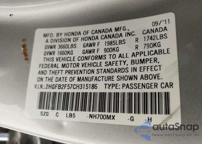 2HGFB2F57CH315186: 43356853