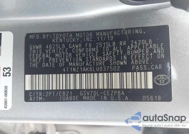 4T1NZ1AK6LU037502: 43357065