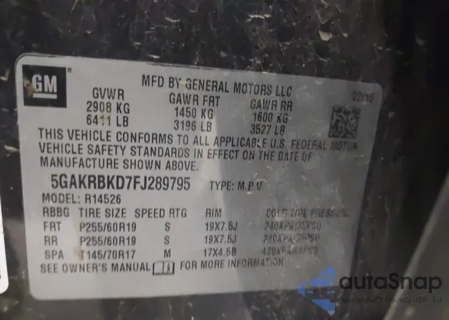 5GAKRBKD7FJ289795: 43357132