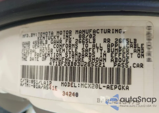 4T1BF28B03U285221: 43357204