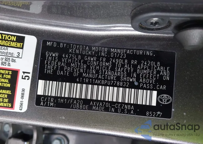 4T1R11AK8PU778832: 43357249