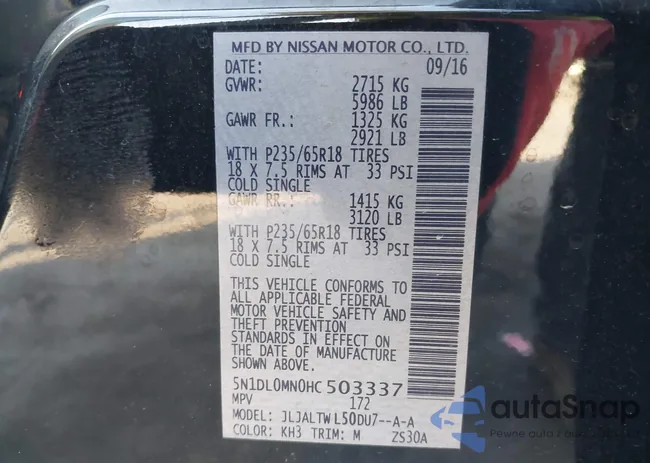 5N1DL0MN0HC503337: 43357265