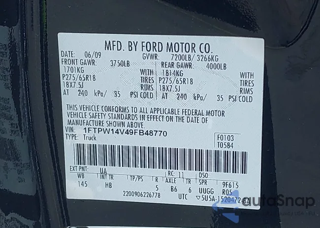 1FTPW14V49FB48770: 43357273