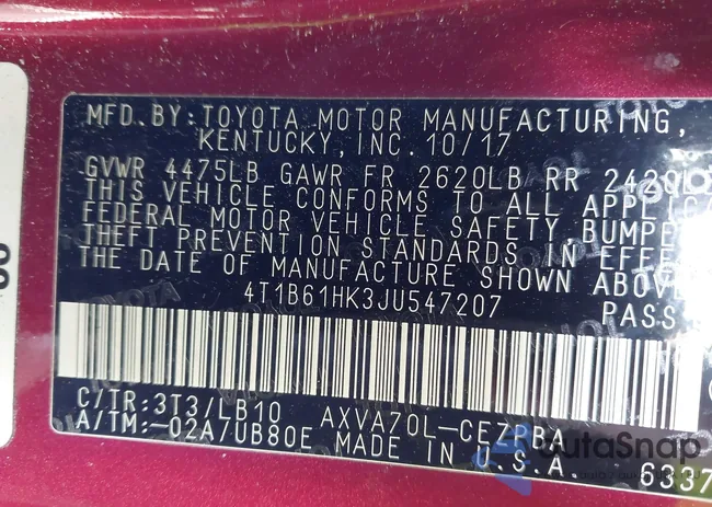 4T1B61HK3JU547207: 43356323