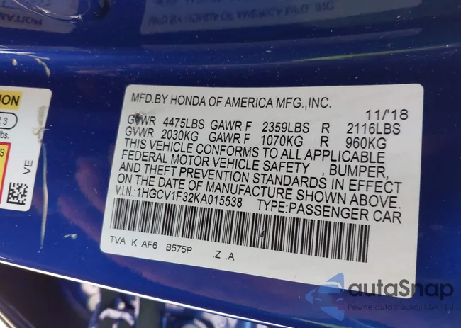 1HGCV1F32KA015538: 43356348