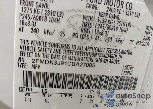 2FMDK3J91CBA27085: 43356372