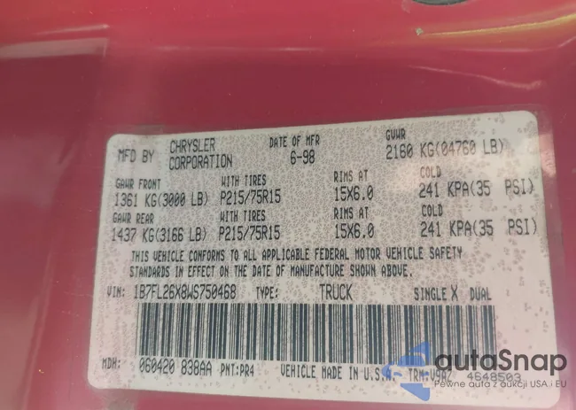 1B7FL26X8WS750468: 43356385