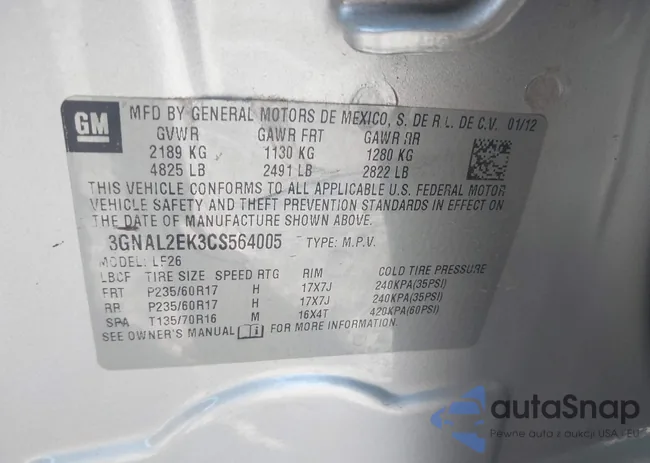 3GNAL2EK3CS564005: 43356449