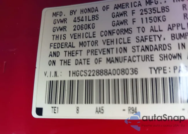 1HGCS22888A008036: 43356507