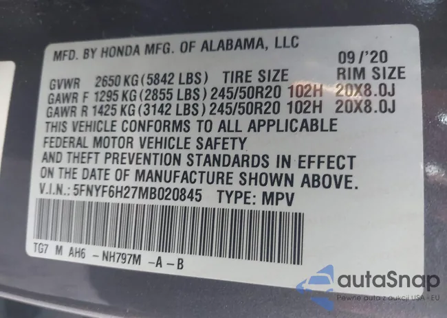 5FNYF6H27MB020845: 43356629