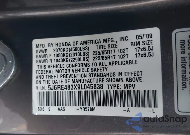 5J6RE483X9L045838: 43356653