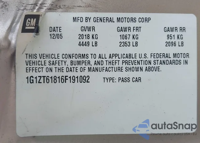 1G1ZT61816F191092: 43356676