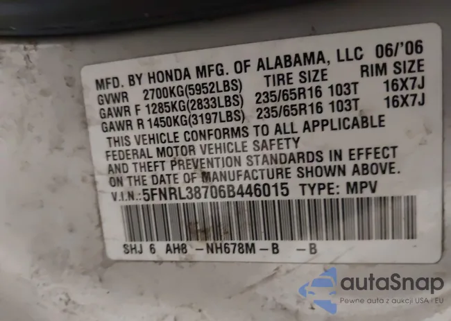 5FNRL38706B446015: 43357801