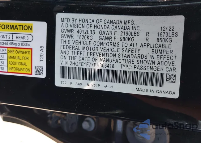 2HGFE1F77PH303418: 43357833