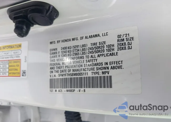 5FNYF7H58MB005111: 43357888