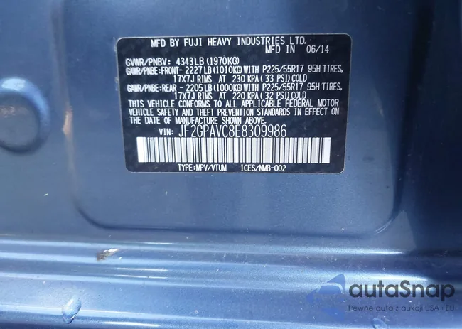 JF2GPAVC8E8309986: 43357896