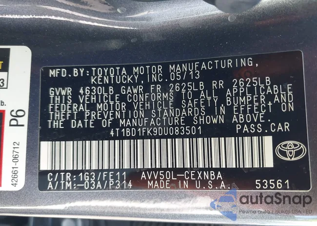 4T1BD1FK9DU083501: 43357915