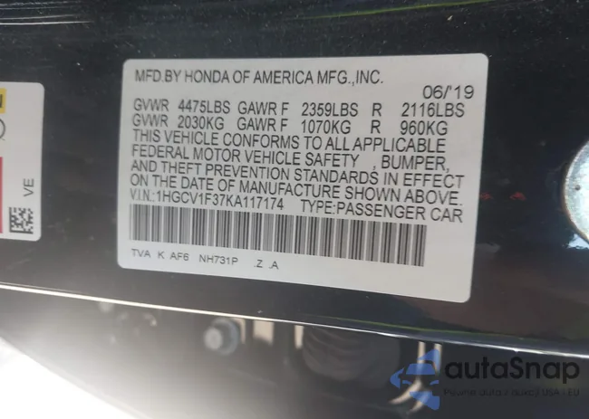 1HGCV1F37KA117174: 43358151