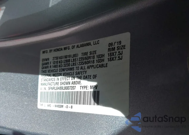 5FNRL6H89LB007207: 43358172