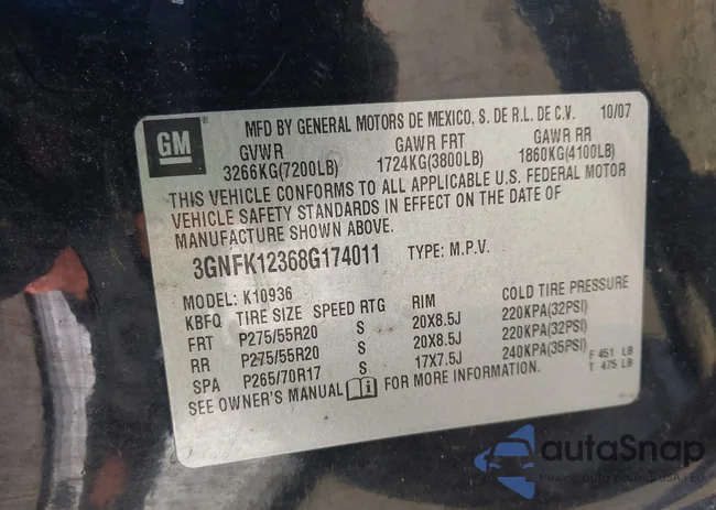 3GNFK12368G174011: 43357337