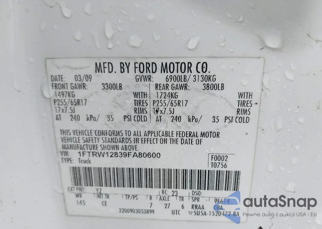 1FTRW12839FA80600: 43357420