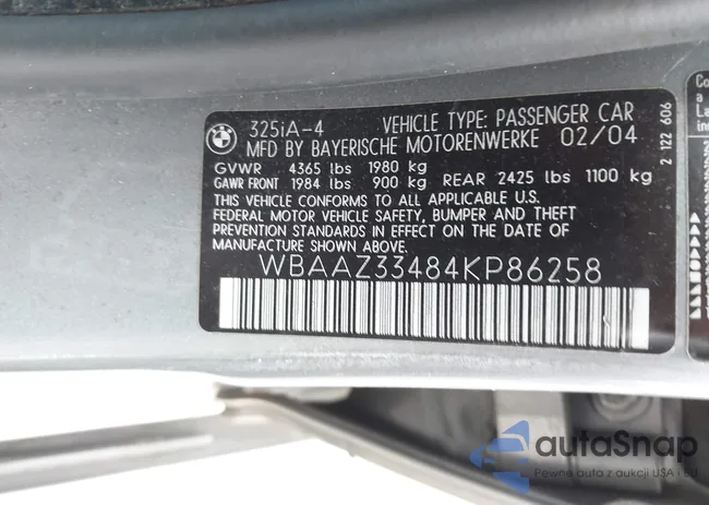 WBAAZ33484KP86258: 43357535