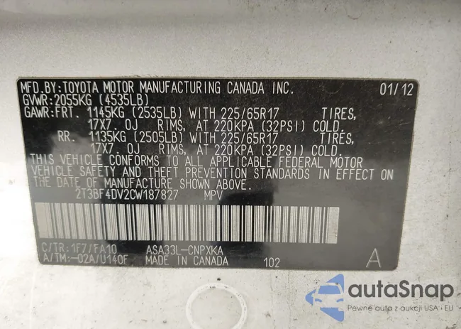 2T3BF4DV2CW187827: 43357589