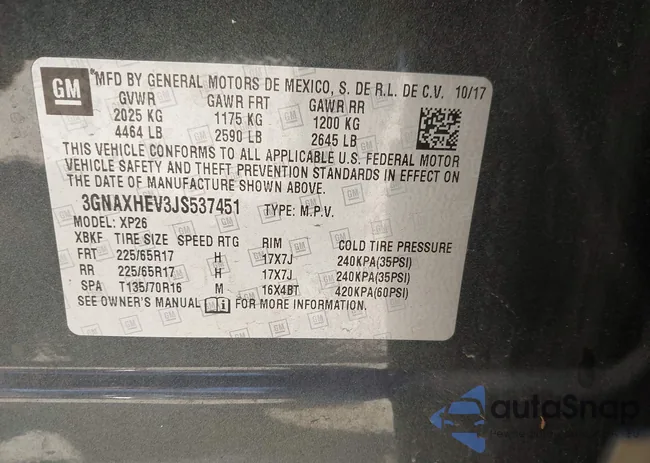 3GNAXHEV3JS537451: 43358688