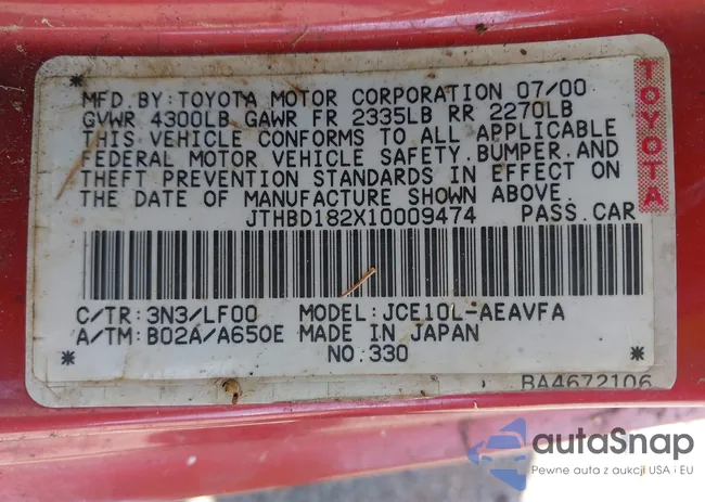 JTHBD182X10009474: 43358804