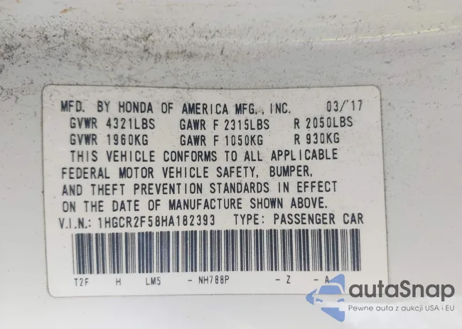 1HGCR2F58HA182393: 43358324