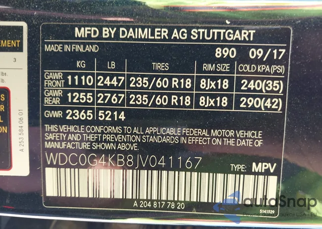 WDC0G4KB8JV041167: 43358411