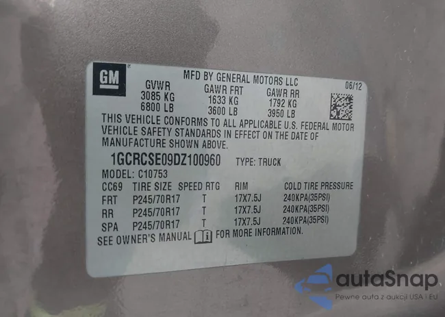 1GCRCSE09DZ100960: 43358545