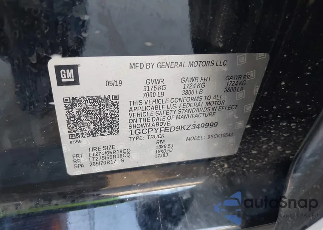 1GCPYFED9KZ349999: 43359987