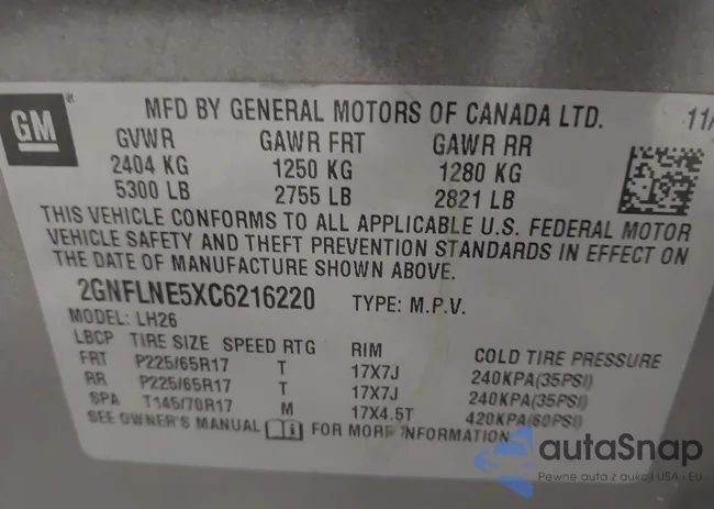 2GNFLNE5XC6216220: 43360027