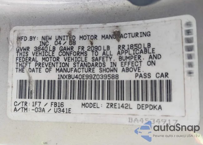 1NXBU40E99Z039588: 43360147