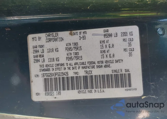 1B7GG26X3PS229426: 43359365