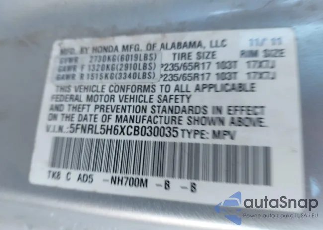 5FNRL5H6XCB030035: 43359406