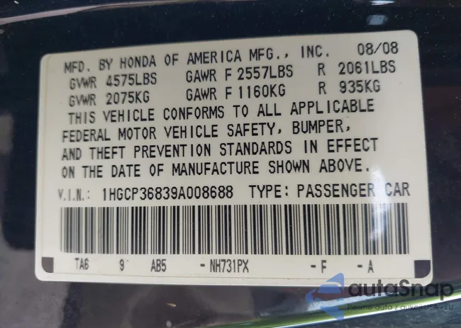 1HGCP36839A008688: 43359602