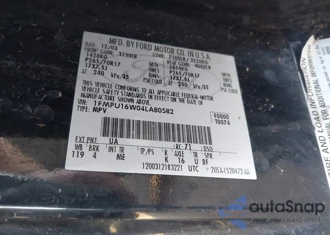 1FMPU16W04LA80582: 43359630