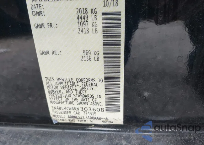 1N4BL4CW4KN303608: 43360777