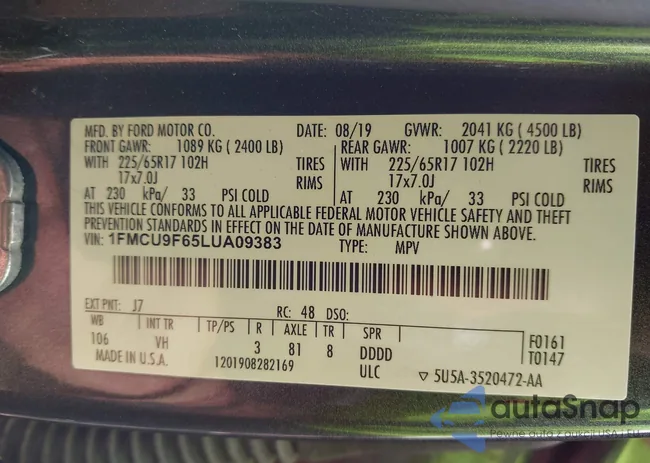 1FMCU9F65LUA09383: 43360959