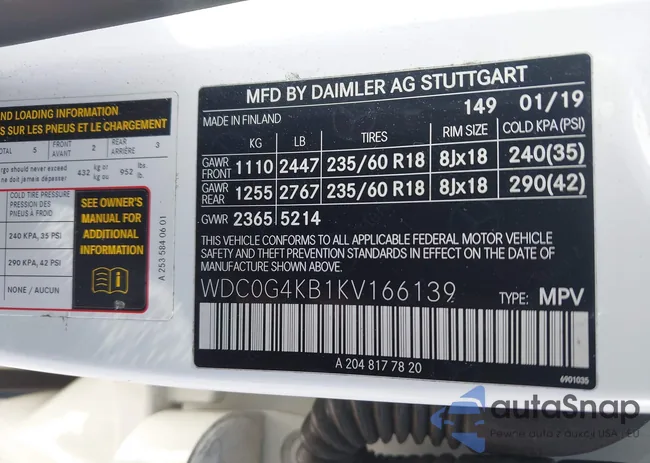 WDC0G4KB1KV166139: 43361007