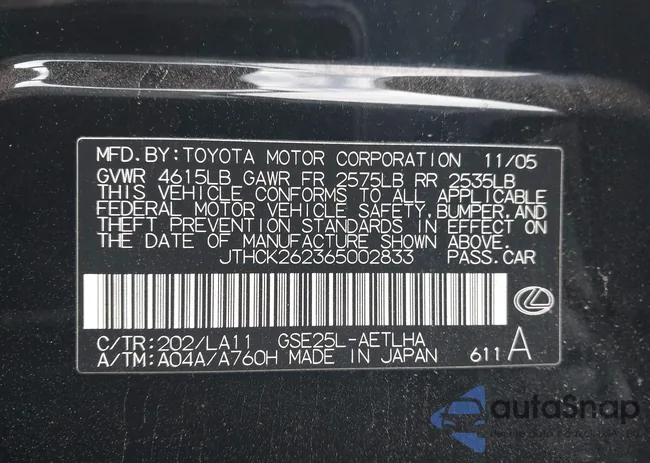 JTHCK262365002833: 43361013