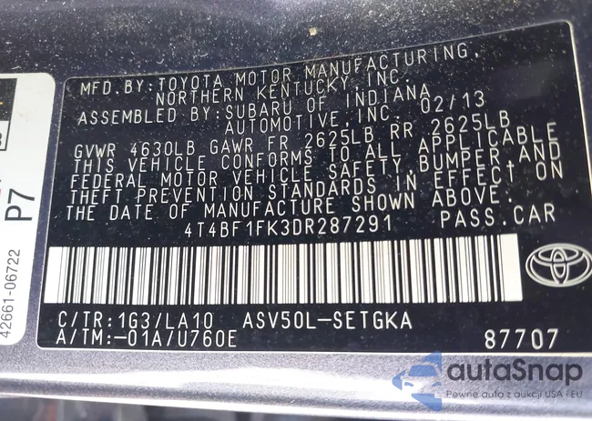 4T4BF1FK3DR287291: 43360461